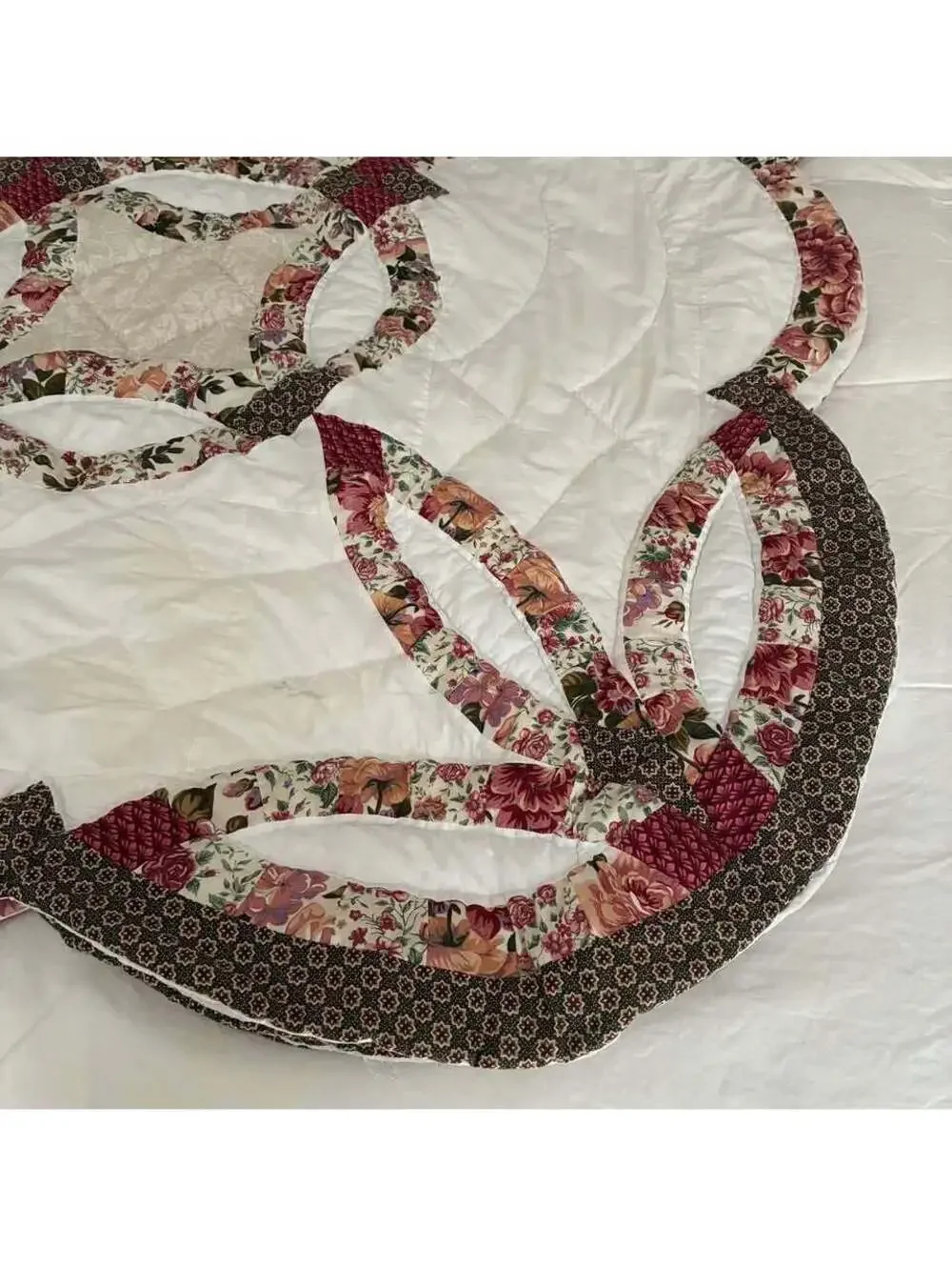 Double Wedding Ring Quilt Queen 80x82 Floral Patchwork All Season Bedding